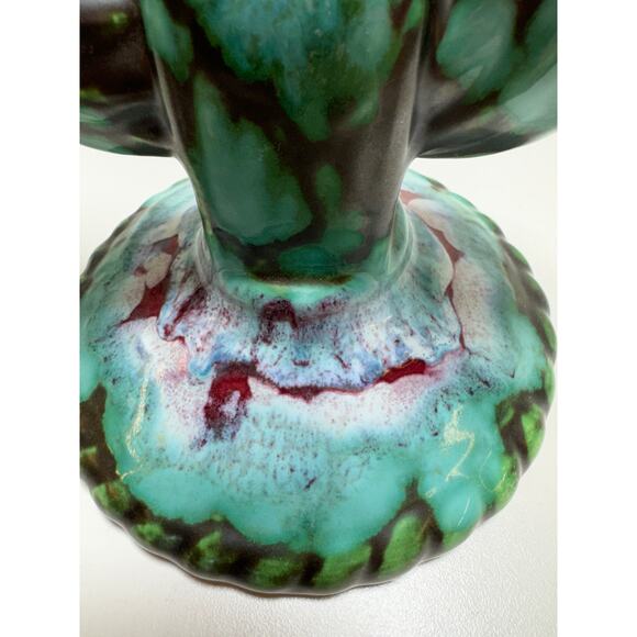 Vintage Ceramic Tourmalines Candalabra Longwy France Numbered 3319 Teal - Picture 7 of 7